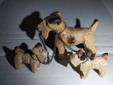 Vintage 1930s/40s carved wooden airdale terrier + puppies on chains