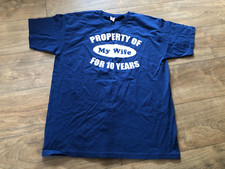 BNWOT MENS NAVY FRUIT OF THE LOOM T-SHIRT LARGE PROPERTY MY WIFE FOR 10 YEARS