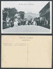 Mauritius Old Postcard Port Louis Rue Pope Henessy Street Scene US & Japan Flags