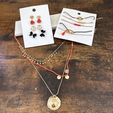 Brand New Orange Gold H&M Boho Summer Beach Set Necklace Earrings Bracelet 