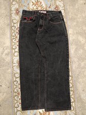 Attitude Gold Jeans Mens 34x32 Black Red Stitch Goth Y2K Cyber Skater
