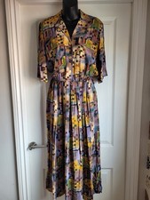 Vintage 80’s Mandy Marsh Womens Tea Dress. 12 Multicoloured Geometric UK Size 16