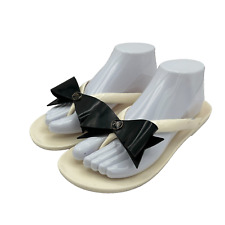 Ted Baker Jelly Flip Flop Sandals Womens 6 Ivory Black Bow Beach Summer Vacation