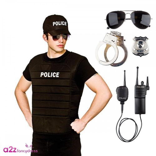 Mens police cap vest fancy - police, &
