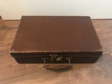 Small Faux Leather Antique Suitcase - Cheney Handle - England - Pat Nos 1904-5
