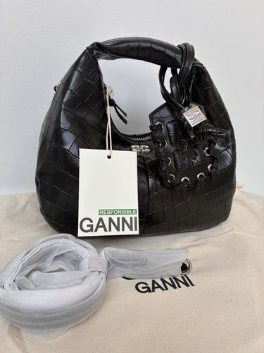 Ganni black crocodile embossed - black, crocodile-embossed