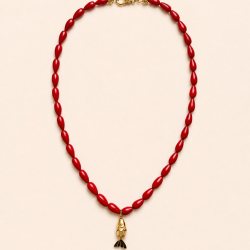 Handmade red coral drop - coral,