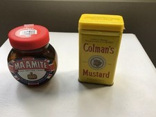 Celebration Ma'amite Jar and Colmans Mustard Tin collectables.