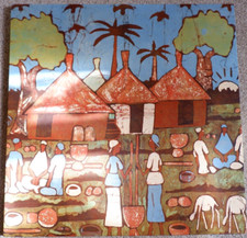 Fabulous Batik Art - Village Scene on Frame