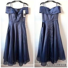 Xscape 6334XP Off The Shoulder Organza Gown Navy Blue 6 Petite