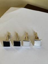 Two Pairs Of Sterling Silver Square Cufflinks, Onyx And Mother Of Pearl. 