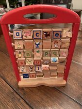 COLLECTIBLE VINTAGE WOODEN ABACUS ALPHABET BLOCKS NUMBERS/ ANIMALS/ LETTERS