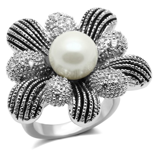 Flower ring silver - , pearl