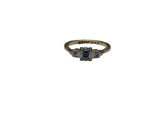 Art Deco Sapphire & Diamond 9ct Gold & Palladium Ring Sapphire Gold Ring Size M