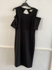 Size 12 Ronni Nicole Black Dress Cold Shoulder Slimming flattering cut LBD QVC