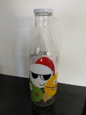 Patterned Glass Milk Bottle /Juice Bottle With Lid 26.5x8.5cm