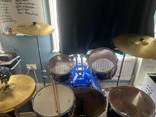 Pearl Export Series Complete Drum Kit Dark Blue with Stool and SBR Cymbals Used