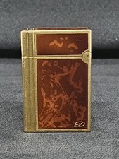 Vintage St Dupont Gatsby Lighter - Gold Plated - Brown Lacquer - Working