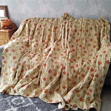 Pair of Heavy Window Curtains Tapestry Look Leaves W 41" D 76" Country House 