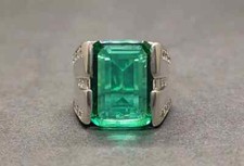 12 Carat Rich Green Emerald Ring For Men, 925 Sterling Silver Zamurd Ring