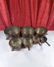 Set Of 7 Vintage French Copper Pans With Riveted Iron Handles