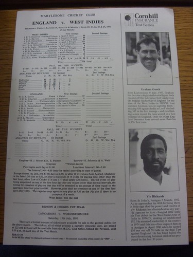 1991 cricket scorecard - 20/06/1991,
