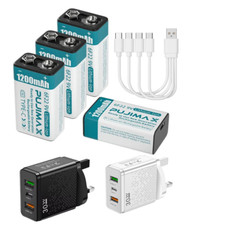 9v Battery USB Rechargeable Lithium 6f22 PP3 Block 9volt Li-ion  & charger