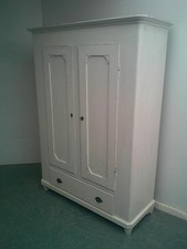 A Lovely Painted White Antique / Old Pine Georgian 1 Piece Hall Wardrobe