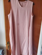 Ladies V Neck Linen Cotton Loose Kaftan Style Midi Dress XXL Pink