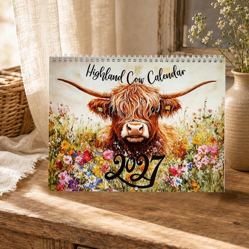 2027 watercolor highland cow - watercolor,