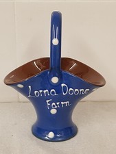 Vintage Lorna Doone Farm Souvenir Torquay Ware Pottery Blue Polkadot Basket Vase