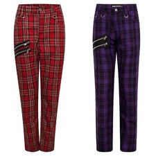 Ro Rox Punk Tartan Trousers - Unisex Goth Emo Plaid Check Slim Fitted Pants