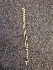 Wooden Rosary Beads Jerusalem Silver Toned Christianity Cross Jesus ✝️ ⭐