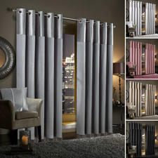 Crushed Velvet Band Curtains PAIR Eyelet Faux Silk Fully Lined Ring Top UK Sizes