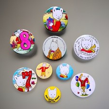 BUY NOW - Vintage Rupert Bear ? Lot Of 9 Tin Badges - Various Sizes & Designs