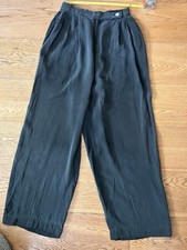 Issey Miyake Silk Trousers Dark Green Black Satin Wide Leg Waist 27