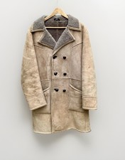 VINTAGE REAL LAMBSKIN Made In England Beige Sheepskin Coat Leather trims 22” pit