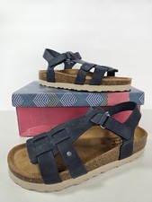 Moshulu Saunton Leather Chunky T-Bar Cork Sandals - Indigo UK 6
