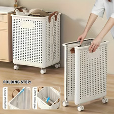 Large Capacity Foldable Laundry Basket w/ Wheels Laundry Room Storage Organiser