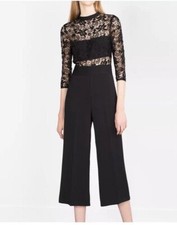Zara Lace Top Black Wide Leg Jumpsuit Size M
