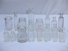 16x SMALL GLASS CHEMIST MEDICINE VINTAGE OLD  ANTIQUE BOTTLES WEDDING DECORATION
