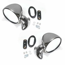 PAIR OF CLASSIC MINI GP BULLET DOMED STYLE CHROME STAINLESS STEEL DOOR MIRRORS