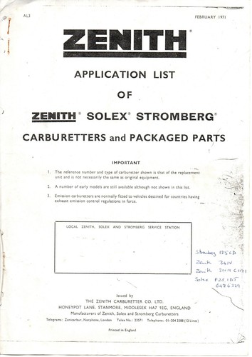 Zenith solex stromberg - zenith,
