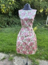 50's Taffeta prom Dress Size 8/10 Net Floral pink Green Hand Made USA Vintage
