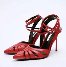 Zara heels size 4 Red.  Shoes.  Strappy heels.  Party shoes.  Evening Red Heels.