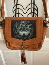 Ladies Suede.hand/shoulder Bag With 3d Holographic Wolf On The Front,
