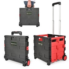 EPROSMIN Folding Shopping Trolley Cart 35L Capacity Boot Cart with Wheels Red