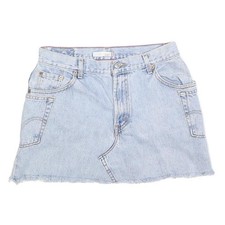LEVI'S Womens Blue Denim Mini Skirt Cotton Raw Hem Pockets Size M