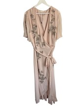 Monsoon Pink Wrap Dress Midi Sarah Embellished Floral RRP £150 Size 22