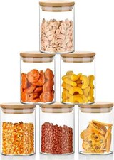 6 Set Glass Jars Set 260ml, 9oz Spice Jars Food Cereal Storage With Bamboo Lids